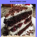 Black Forest Cake Delicious slice of Black Forest Cake with cherries and cream frosting