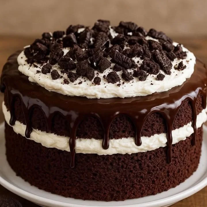 Decadent chocolate cake with creamy frosting on a plate