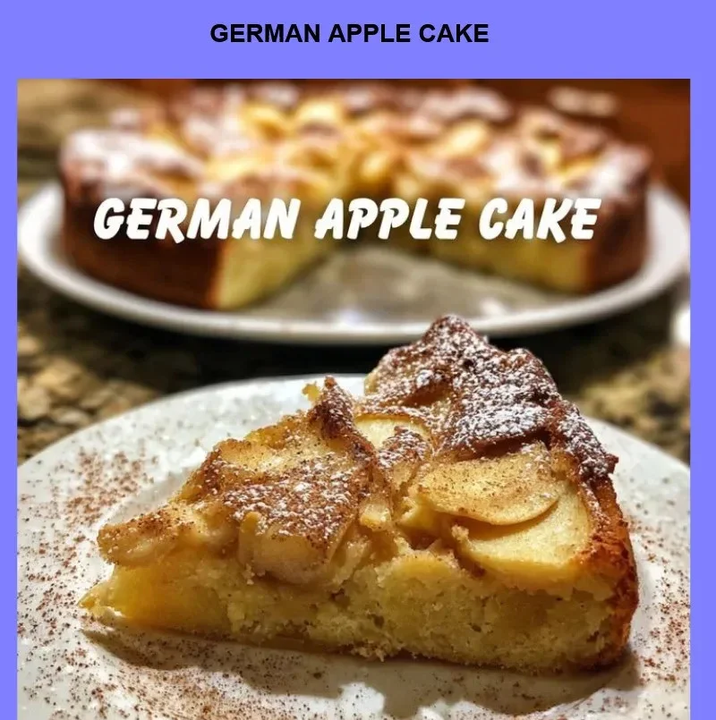 Delicious slice of homemade German Apple Cake with apples and spices