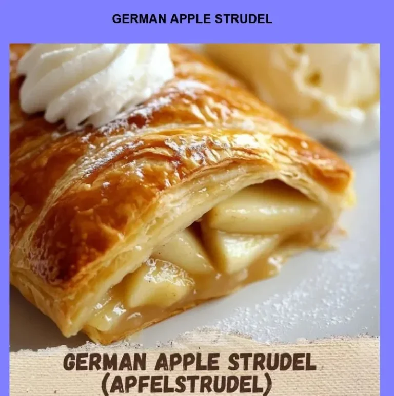 Delicious homemade German apple strudel topped with powdered sugar