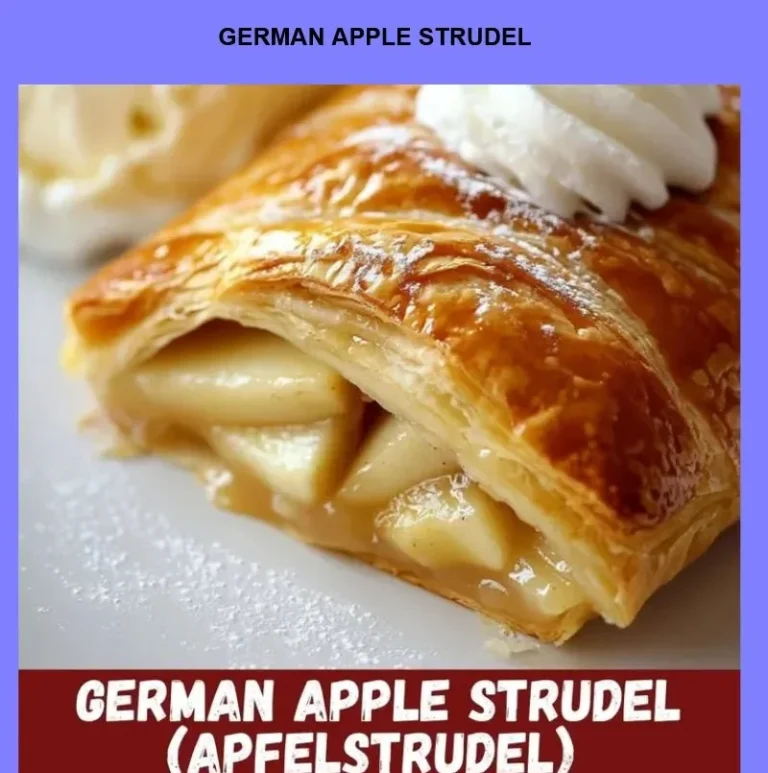Delicious German apple strudel with flaky crust and spiced apple filling.