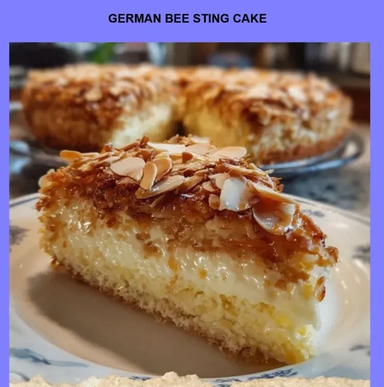 Delicious German Bee Sting Cake with creamy filling and honey almond topping