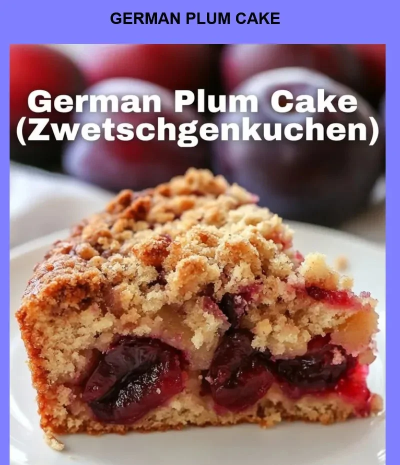 Delicious German Plum Cake topped with fresh plums and a golden crust