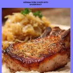 Delicious German pork chops served with sauerkraut in a traditional dish