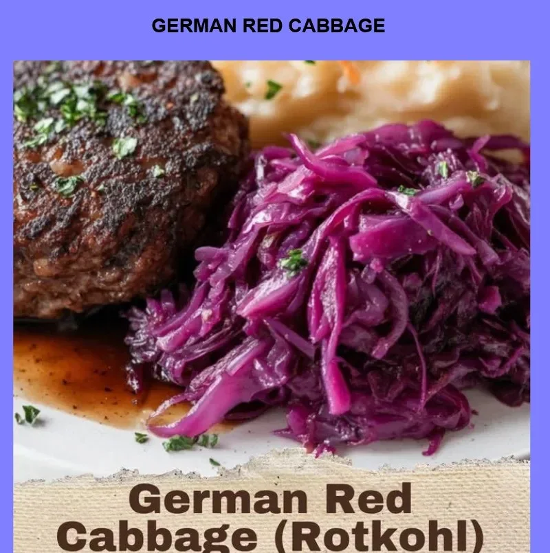 Bowl of flavorful German Red Cabbage dish garnished with herbs