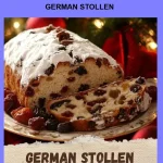 Traditional German Stollen with fruits and nuts on a festive table