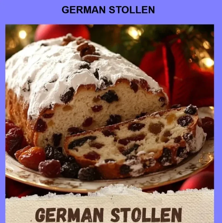 Traditional German Stollen with fruits and nuts on a festive table