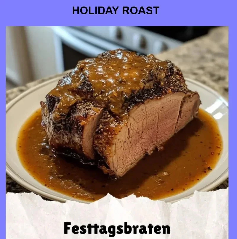 Delicious Holiday Roast with fresh herbs and vegetables in a festive setting