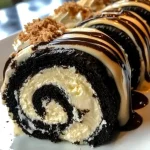 Oreo cheesecake sushi roll with cream cheese and Oreo cookie toppings