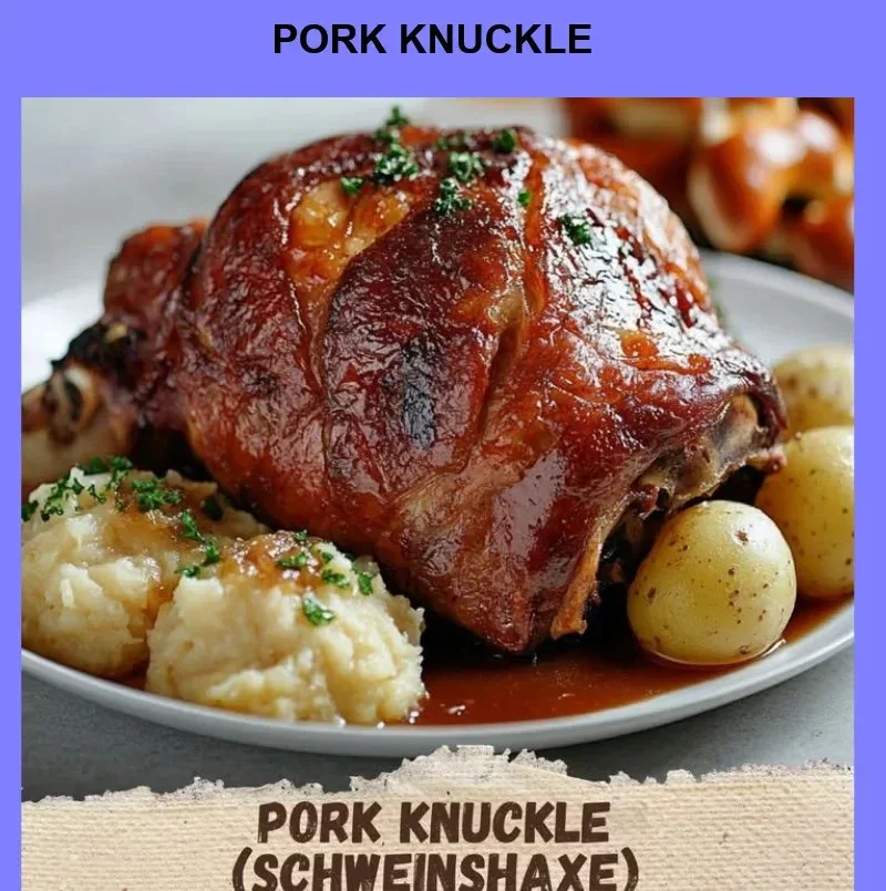Delicious crispy Pork Knuckle served with sides