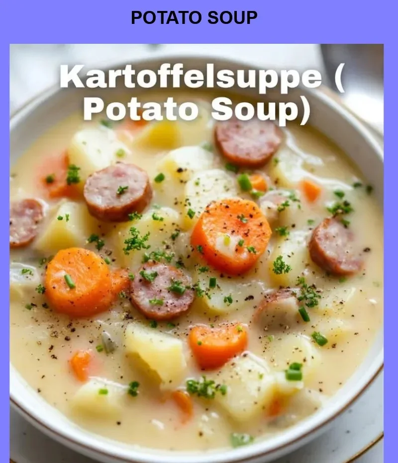 Creamy potato soup topped with herbs and served in a bowl