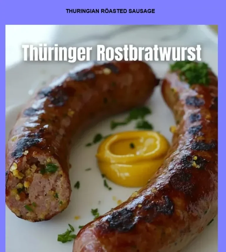 Delicious Thuringian roasted sausage served with traditional sides.