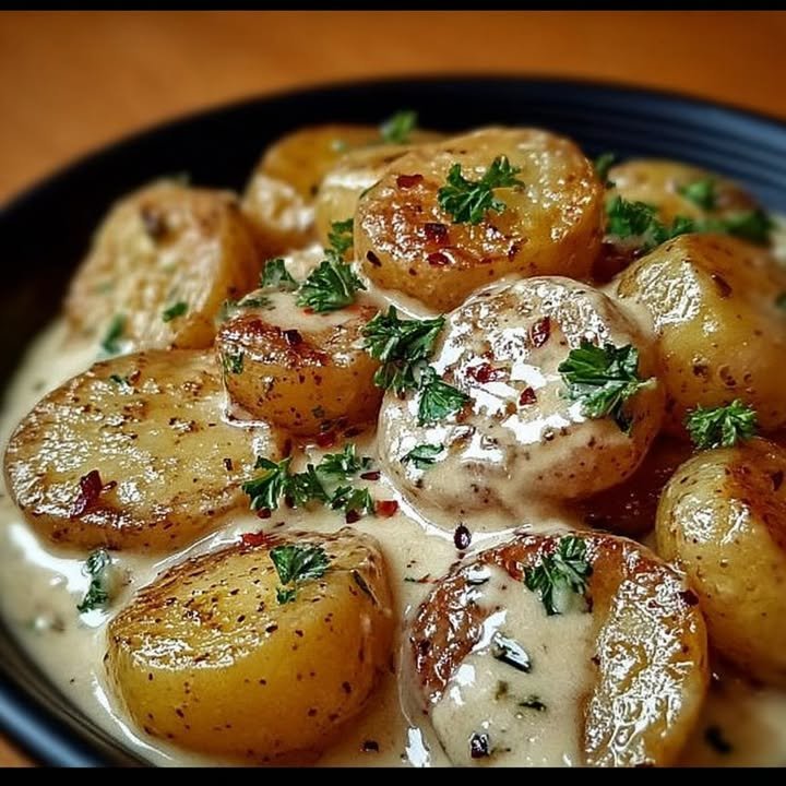Baby Potatoes in Creamy Garlic Sauce