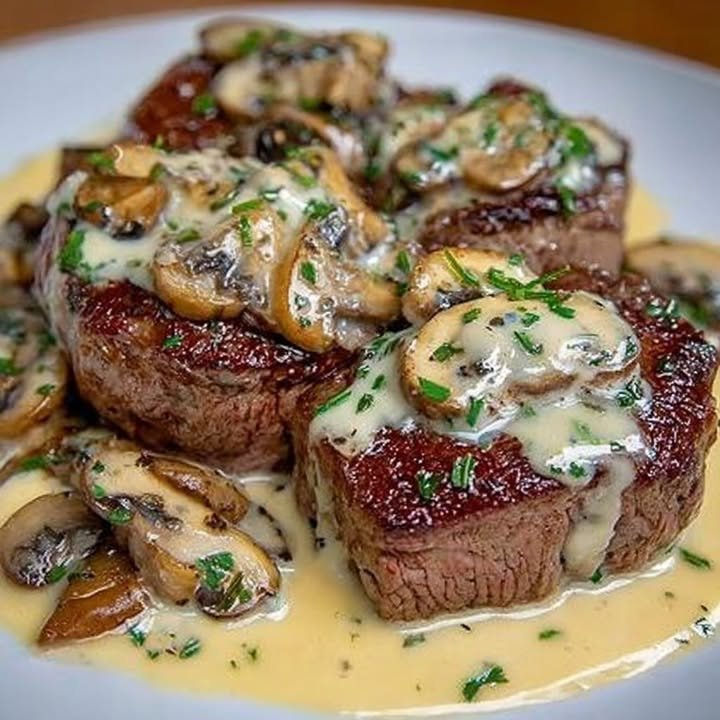 Filet Mignon with Boursin and Mushrooms