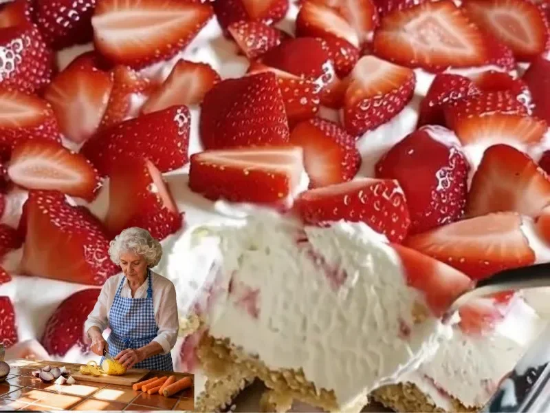Delicious Strawberry Cream Cheese Icebox Cake served with fresh strawberries.