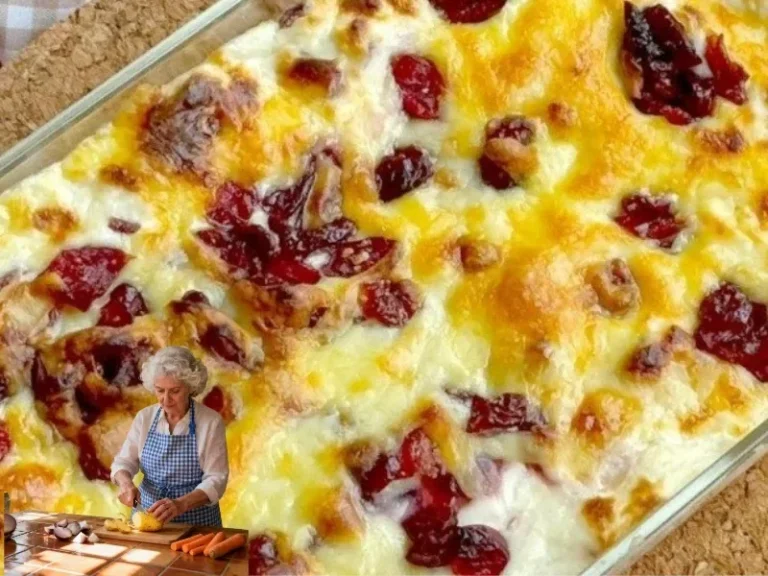 Delicious creamy cheese bake fresh from the oven, topped with herbs and spices.