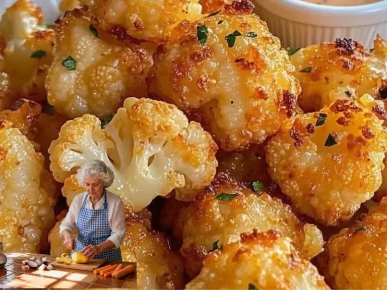 Crispy roasted cauliflower served in a bowl topped with herbs