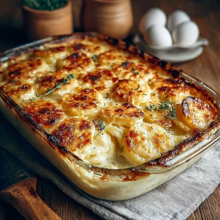 Deliciously creamy Dauphinois Gratin made with layered potatoes and cheese