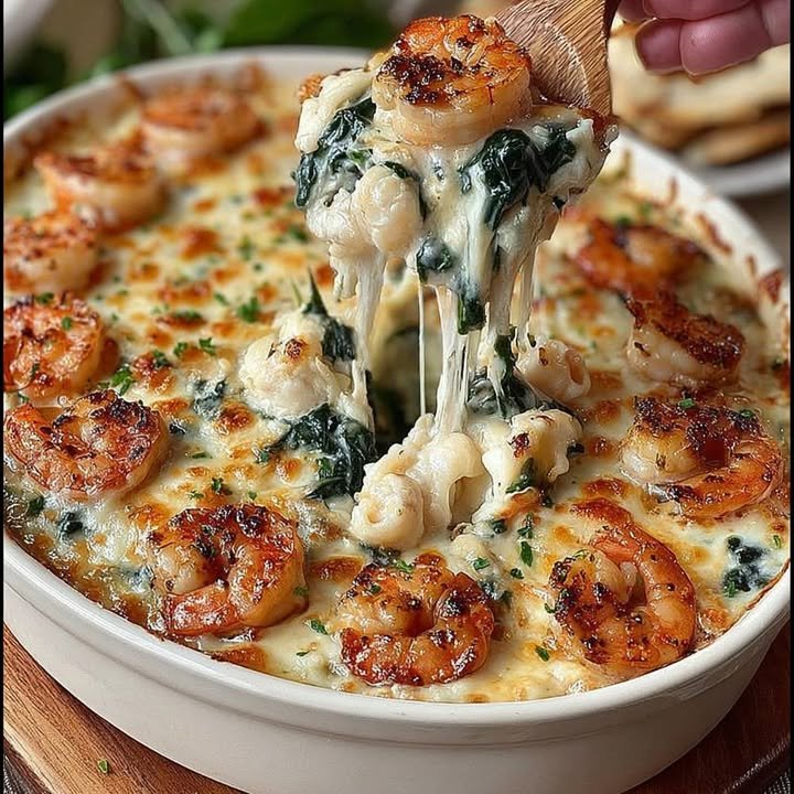 Shrimp and Spinach with Rich and Creamy Crab Cheese