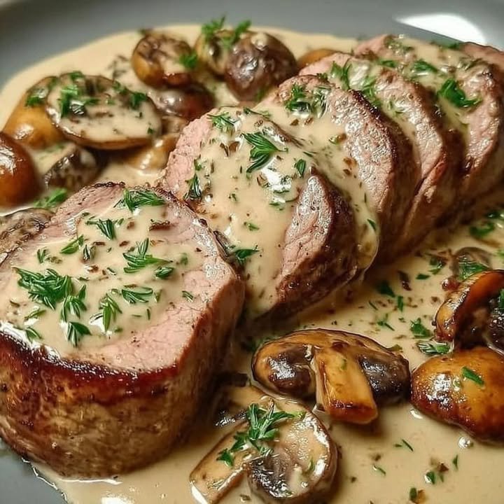 Pork Tenderloin with Cream and Mushrooms