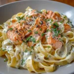 Mixed tagliatelle served with a rich salmon sauce