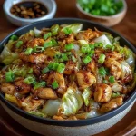 Savory chicken stir-fry with Chinese cabbage in a soy sauce glaze