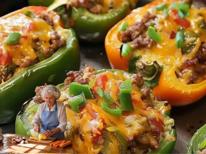 Delicious stuffed bell peppers filled with rice, meat, and vegetables