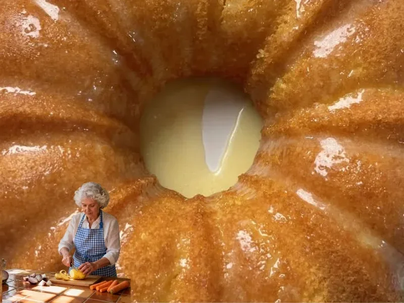 A slice of super moist cake topped with fresh berries and creamy frosting