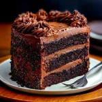 Ultra moist and pudgy chocolate cake topped with rich chocolate frosting