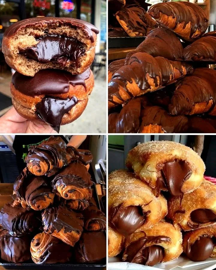 Delicious chocolate croissants and donuts for a perfect breakfast