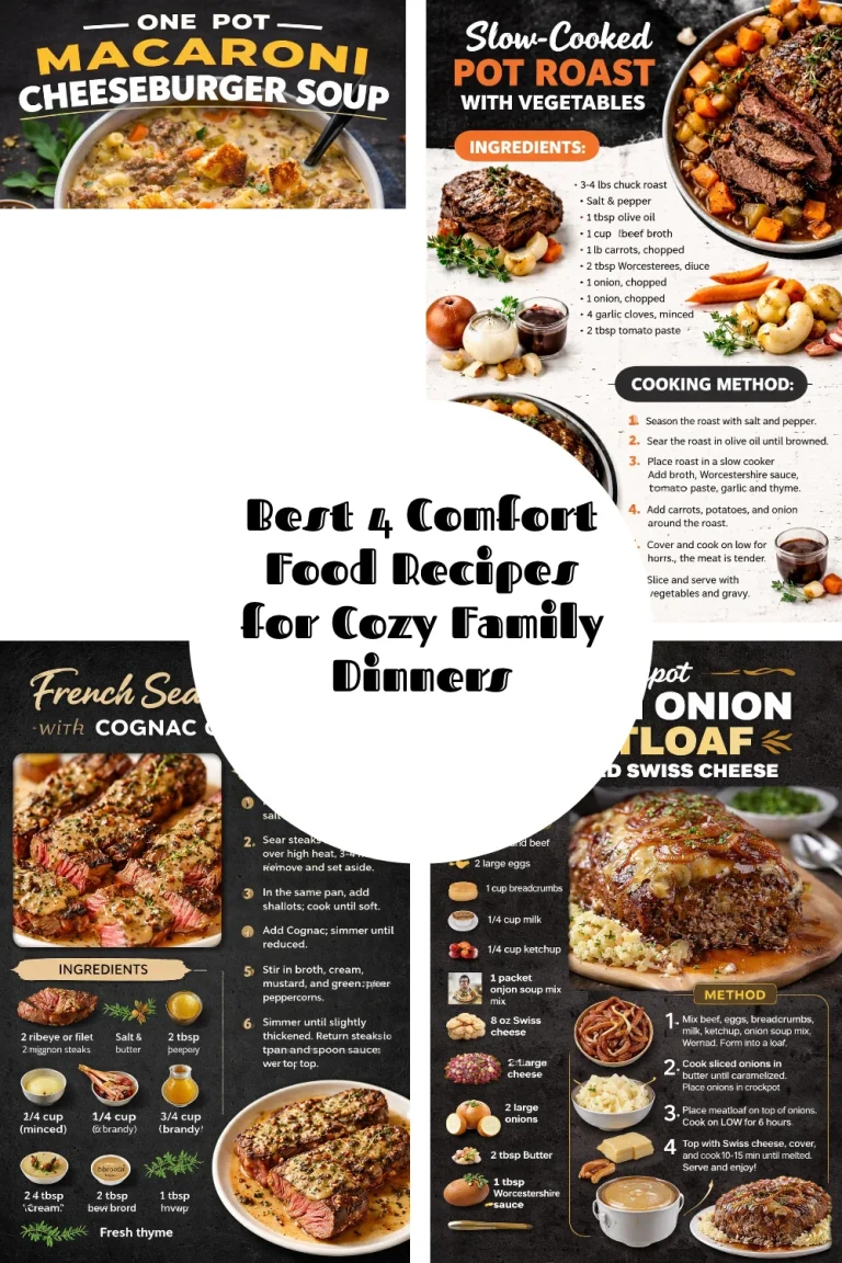 Comfort food recipes for cozy family dinners featuring delicious meals.