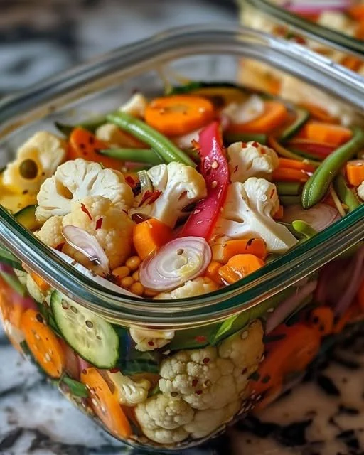Crunchy Tangy Refrigerator Pickled Vegetables