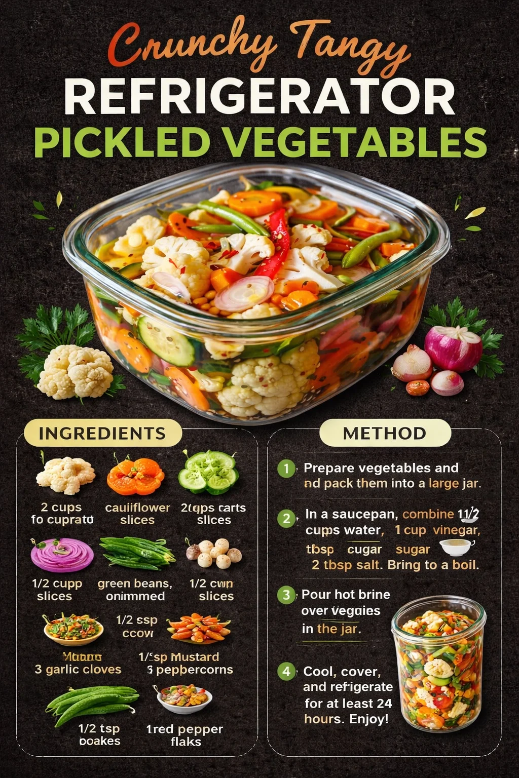 Crunchy Tangy Refrigerator Pickled Vegetables