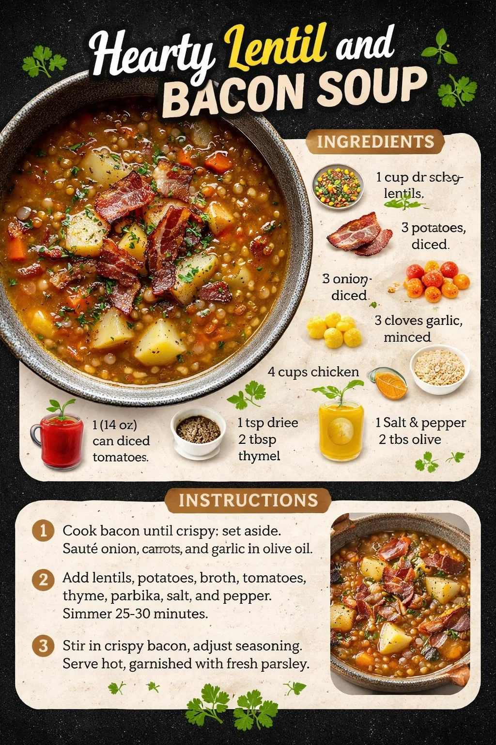 Hearty Lentil and Bacon Soup