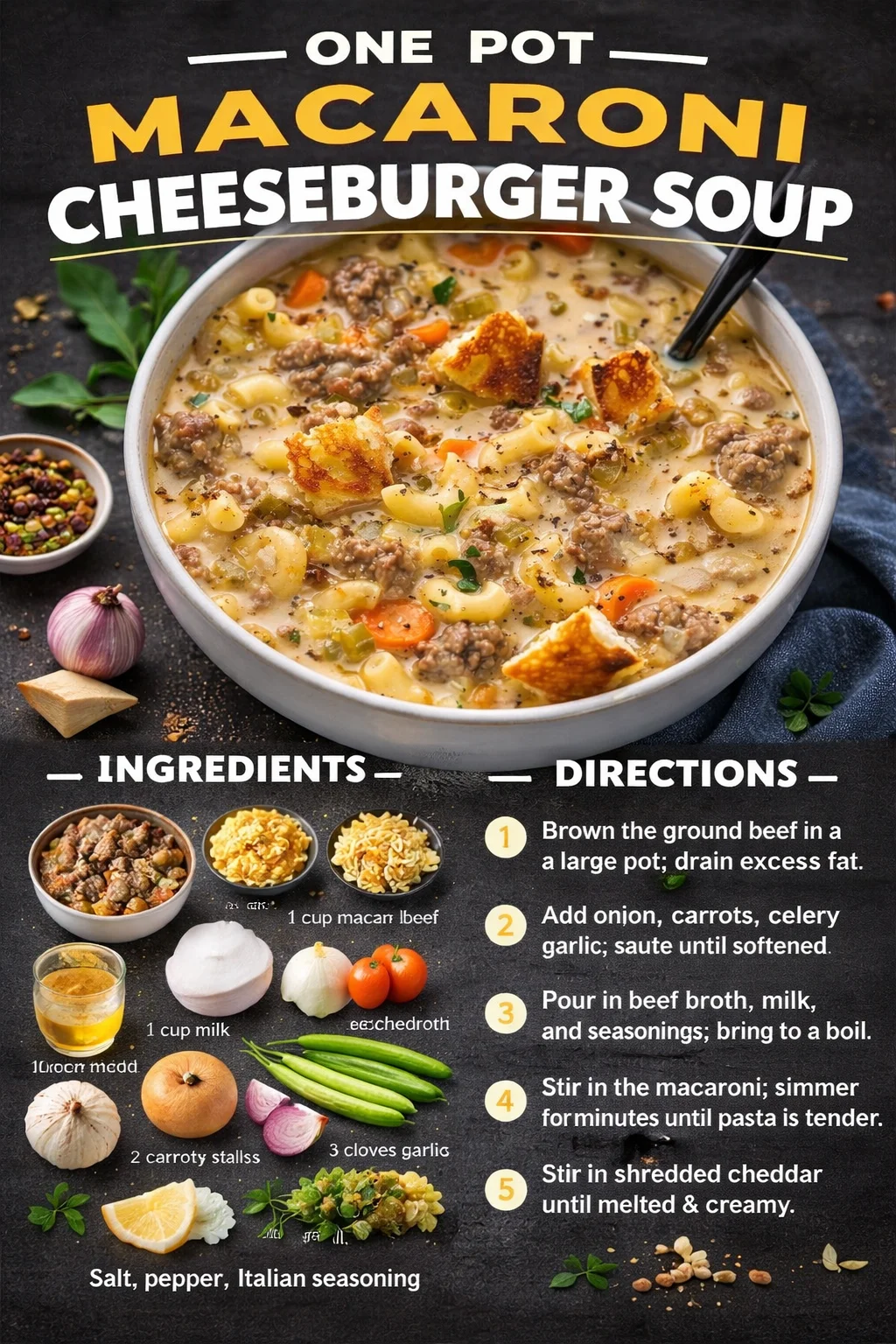 One Pot Macaroni Cheeseburger Soup