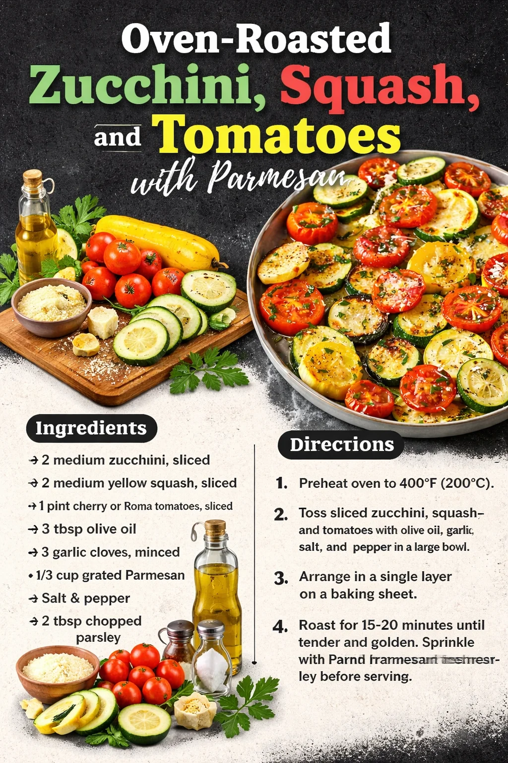 Oven-Roasted Zucchini, Squash, and Tomatoes with Parmesan