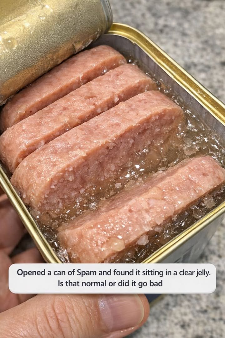 Opened a can of Spam and found it sitting in a clear jelly. Is that normal or did it go bad.