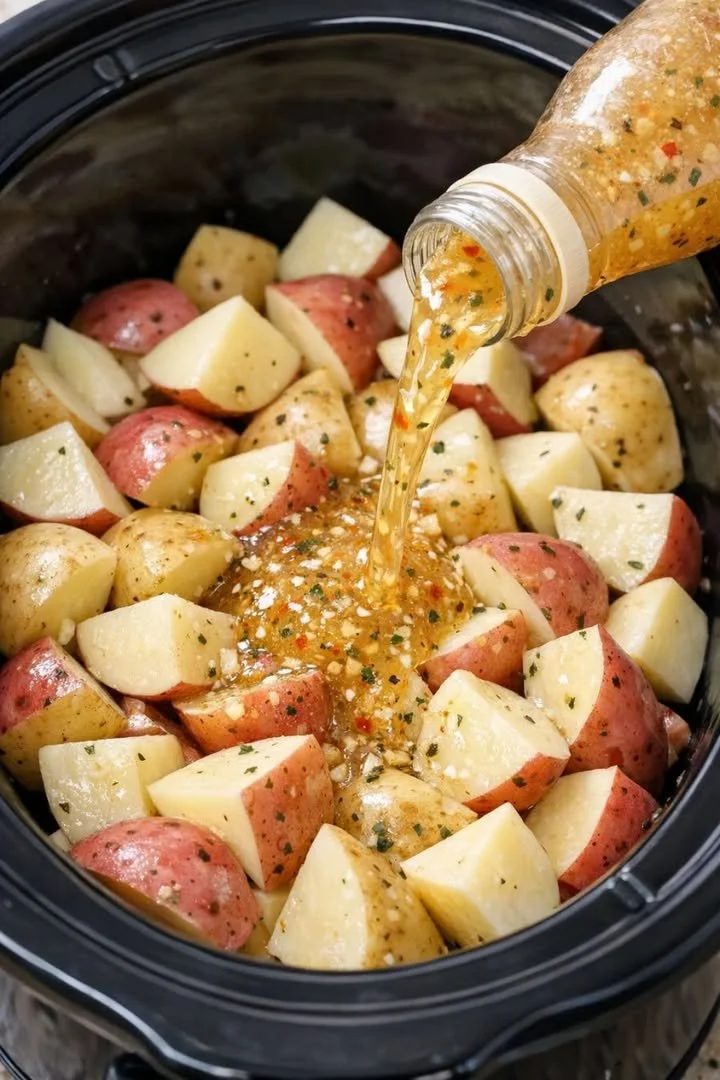 Slow cooker Italian potatoes seasoned and cooked to perfection