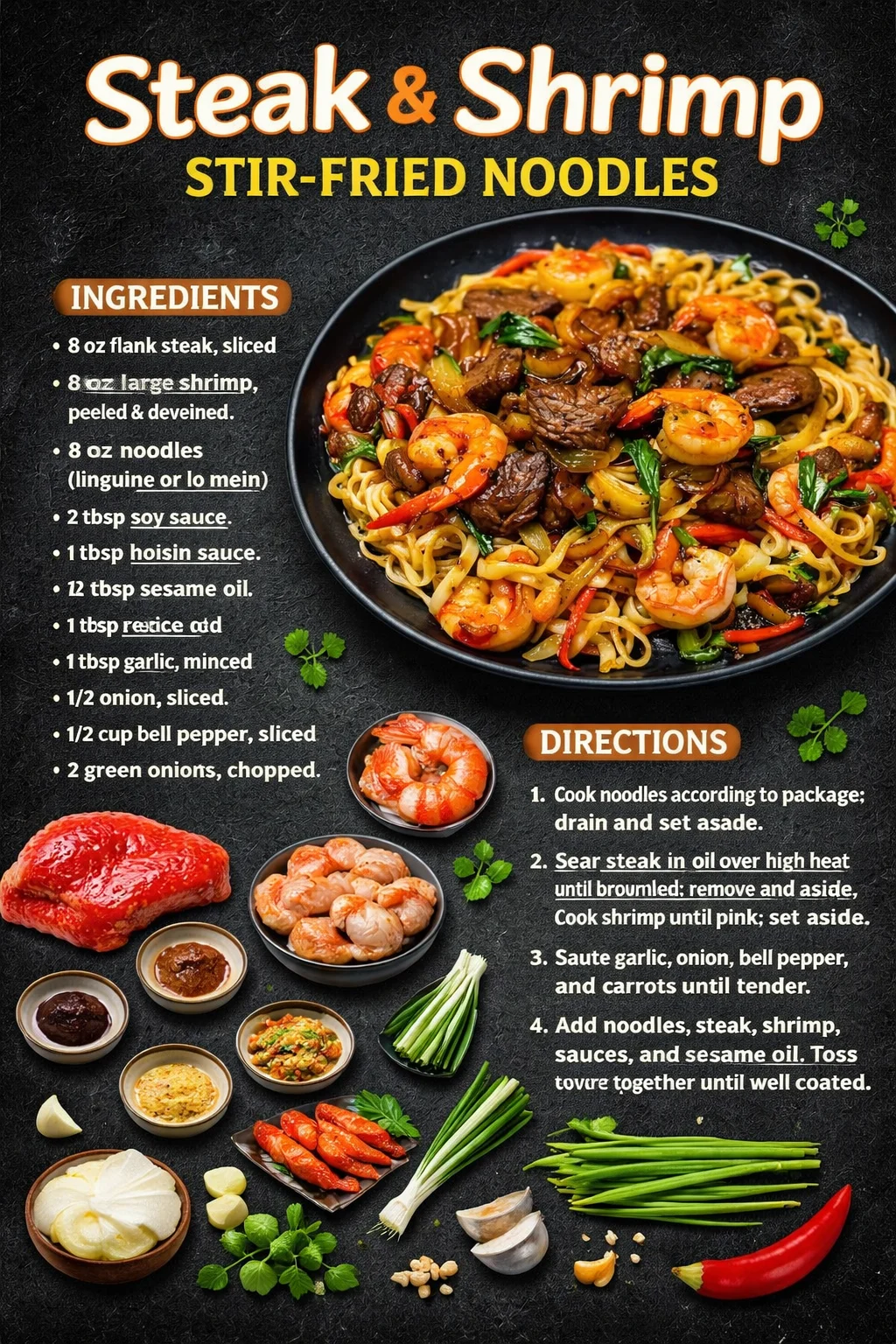 Steak & Shrimp Stir-Fried Noodles