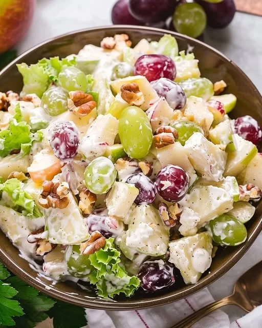 Bowl of Waldorf Salad with apples, walnuts, and celery