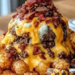Bacon Cheeseburger Stuffed Tater Tot Cones Bacon cheeseburger stuffed tater tot cones topped with melted cheese and crispy bacon.