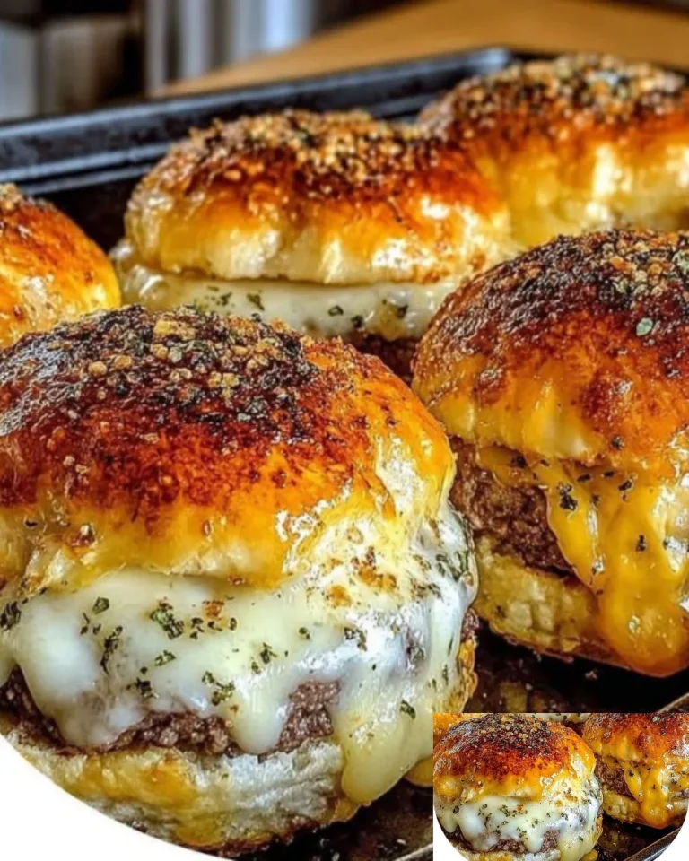 Garlic Parmesan Cheeseburger Bombs with melted cheese and garlic topping