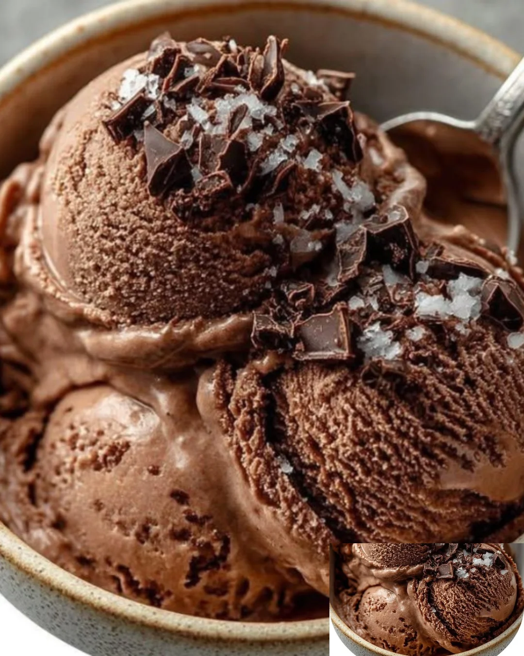 No-churn chocolate ice cream in a bowl with chocolate shavings