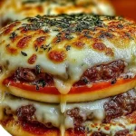 Delicious old school pizza burgers served on a plate with toppings