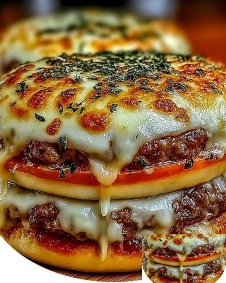Delicious old school pizza burgers served on a plate with toppings