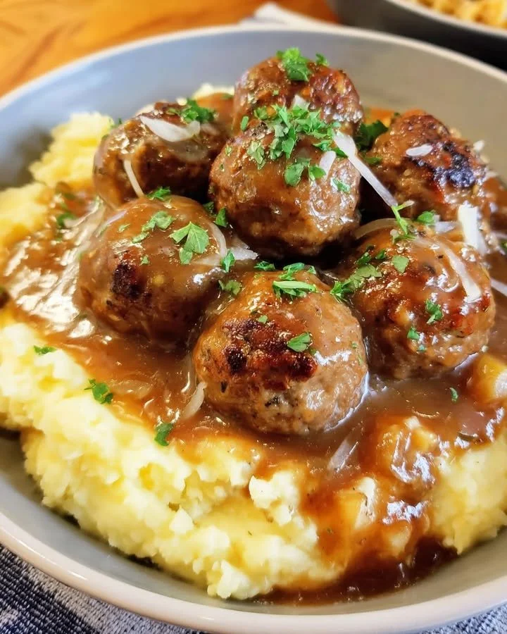 Salisbury Steak Meatballs with Rich Onion Gravy