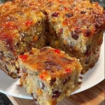 Delicious homemade Tennessee fruit cake with candied fruits and nuts