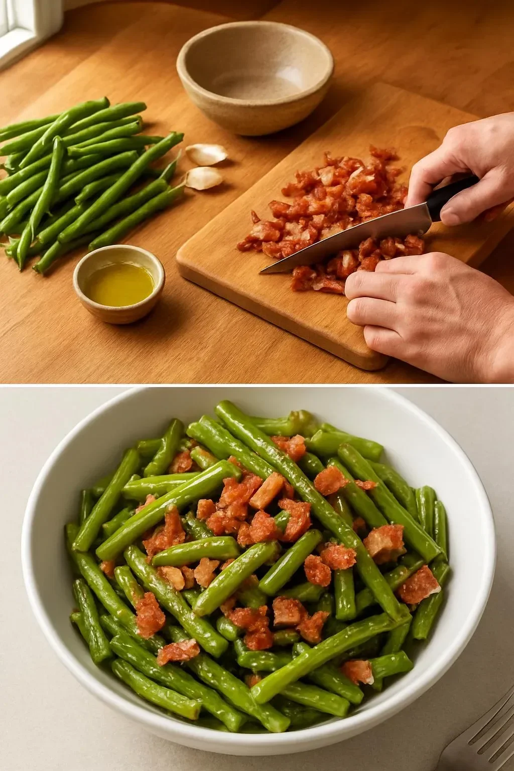 Fresh green beans ready for cooking and serving.