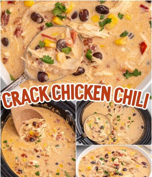 Delicious bowl of Crack Chicken Chili topped with cheese and herbs