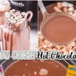 Crockpot hot chocolate in a cozy mug topped with whipped cream and chocolate shavings
